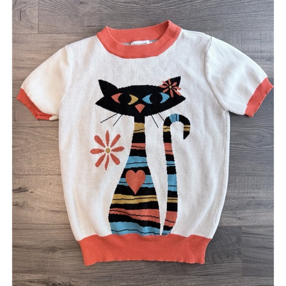 OXKnit Sweaters - OXKNIT Retro Mod Cat Intarsia Knit XL 100% Cotton 60s 70s Novelty  Art Sweater